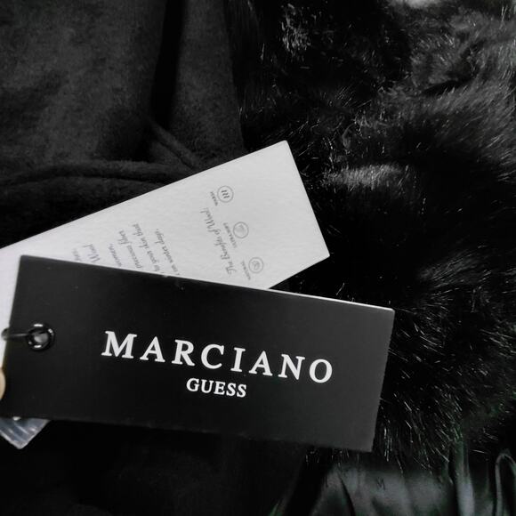 $380 NWT Marciano Loreta Women’s Wool Blend Belted Coat Size 8 Black Fur Collar - Picture 13 of 16